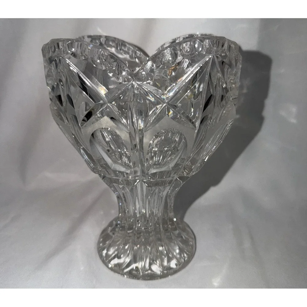 Vintage Echt Bleikristall Hand-cut Lead Crystal Heart Pedestal Vase